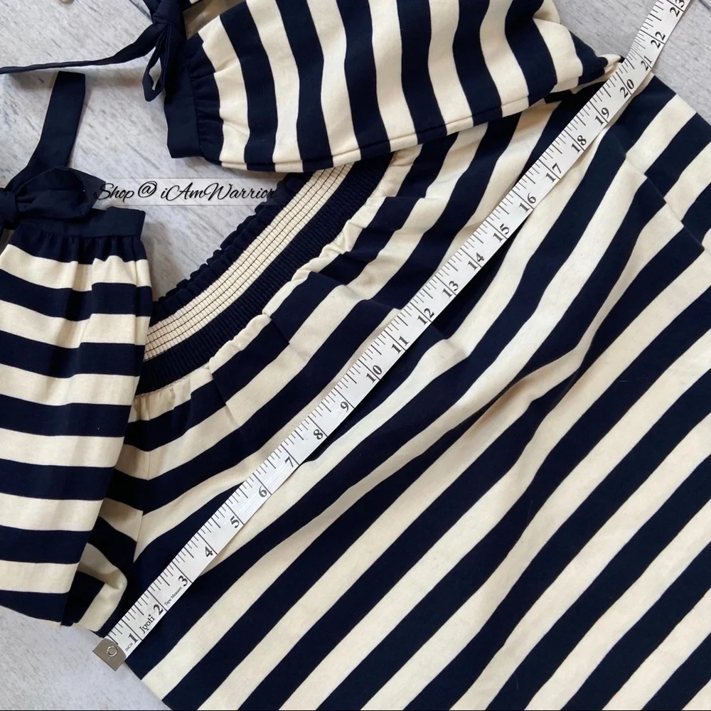 J.Crew off the shoulder navy & ivory striped tie sleeve dress *shop@iamwarrior